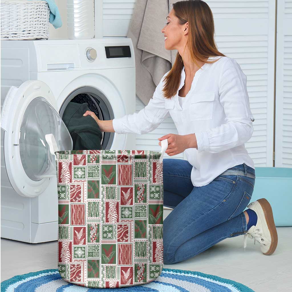 Mele Kalikimaka Hawaiian Quilt and Lei Patchwork Laundry Basket - Polynesian Pride