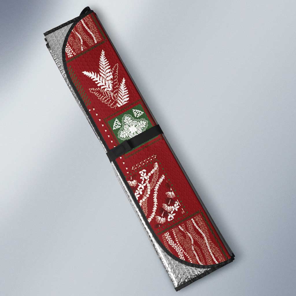 Mele Kalikimaka Hawaiian Quilt and Lei Patchwork Auto Sun Shade - Polynesian Pride