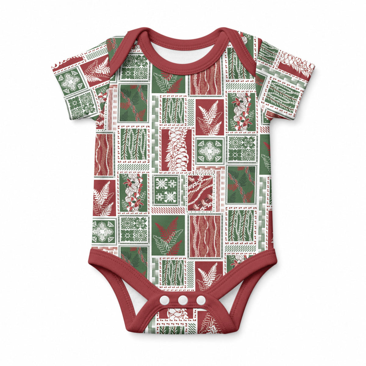 Mele Kalikimaka Hawaiian Quilt and Lei Patchwork Baby Onesie LT9 Red - Polynesian Pride