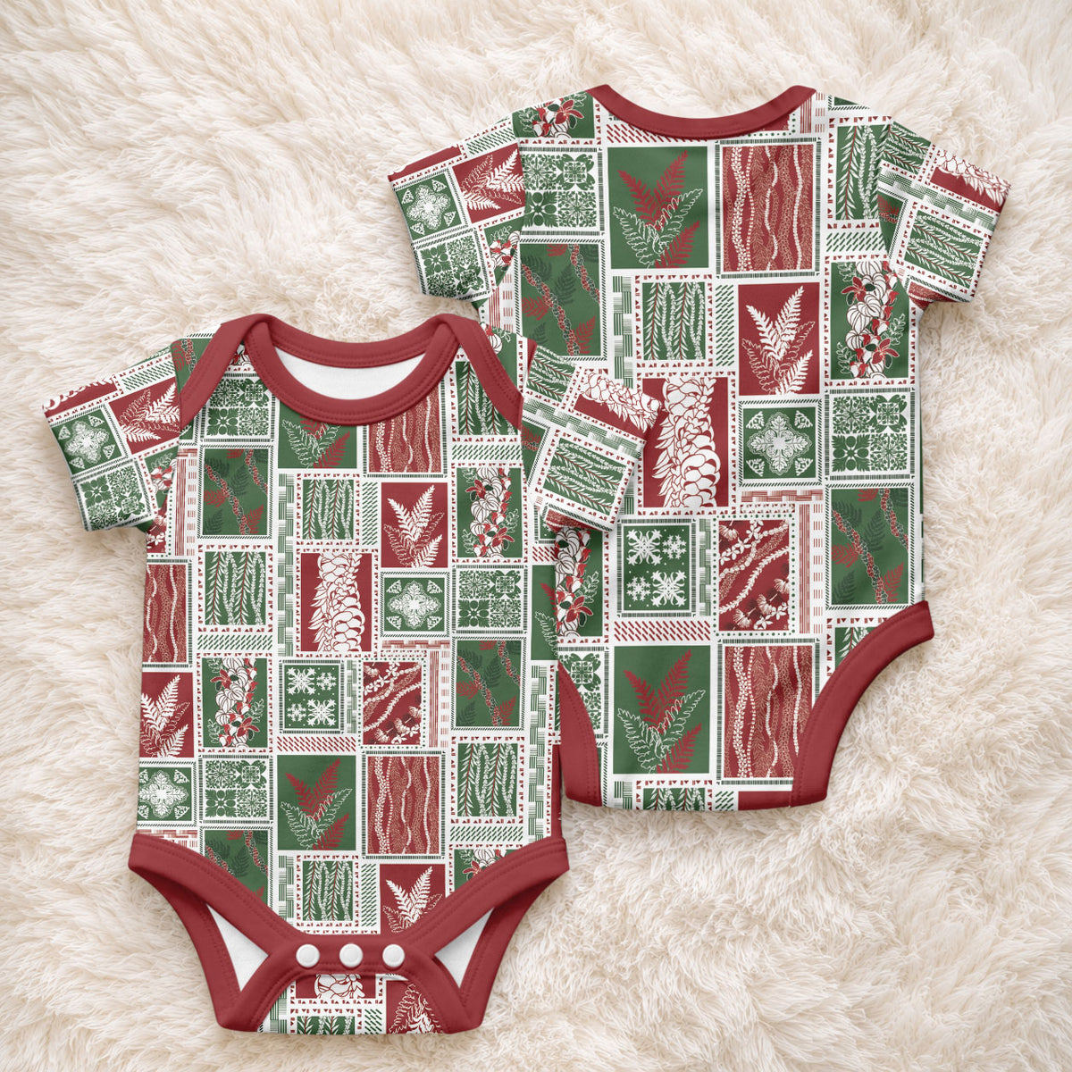 Mele Kalikimaka Hawaiian Quilt and Lei Patchwork Baby Onesie LT9 - Polynesian Pride