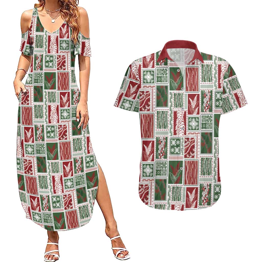 Mele Kalikimaka Hawaiian Quilt and Lei Patchwork Couples Matching Summer Maxi Dress and Hawaiian Shirt - Polynesian Pride