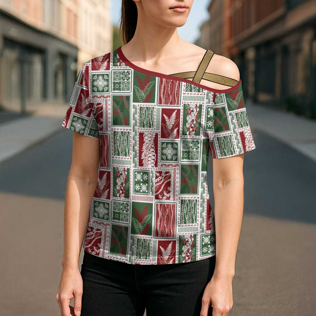 Mele Kalikimaka Hawaiian Quilt and Lei Patchwork Cross Shoulder Shirt - Polynesian Pride