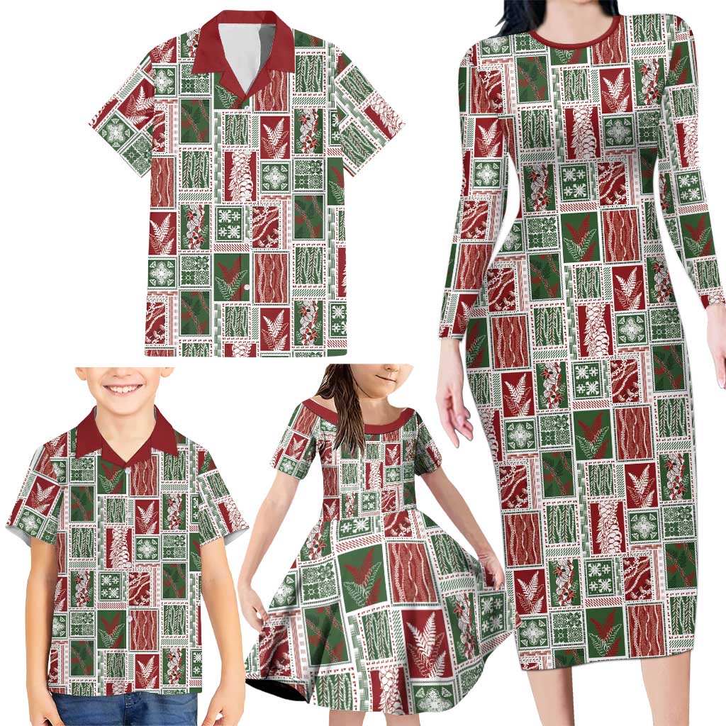 Mele Kalikimaka Hawaiian Quilt and Lei Patchwork Family Matching Long Sleeve Bodycon Dress and Hawaiian Shirt - Polynesian Pride