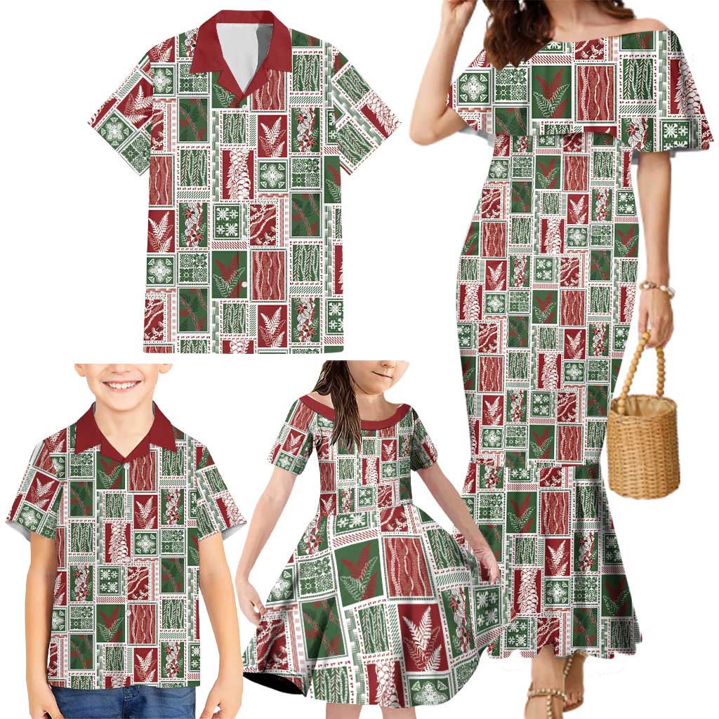 Mele Kalikimaka Hawaiian Quilt and Lei Patchwork Family Matching Mermaid Dress and Hawaiian Shirt - Polynesian Pride