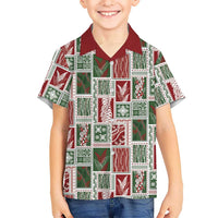 Mele Kalikimaka Hawaiian Quilt and Lei Patchwork Family Matching Mermaid Dress and Hawaiian Shirt LT9 Son's Shirt Red - Polynesian Pride