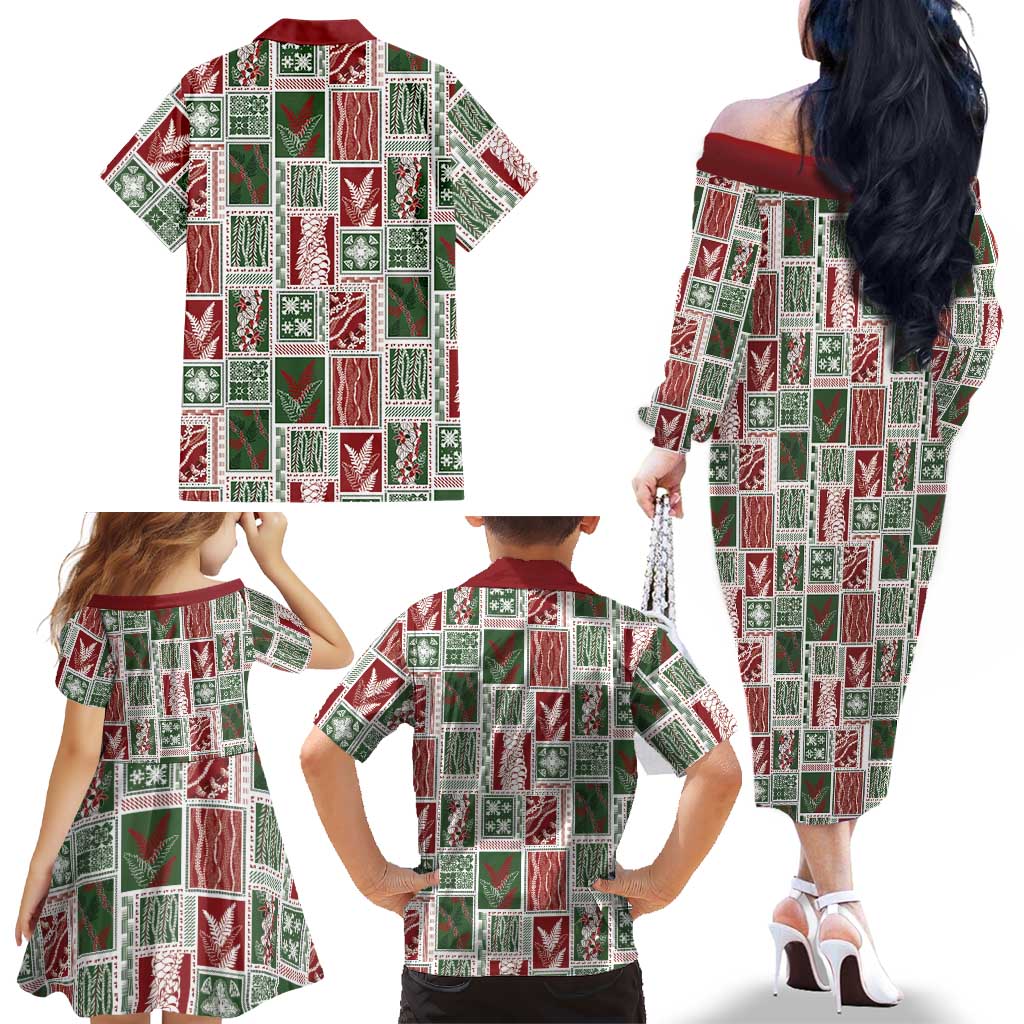 Mele Kalikimaka Hawaiian Quilt and Lei Patchwork Family Matching Off The Shoulder Long Sleeve Dress and Hawaiian Shirt LT9 - Polynesian Pride