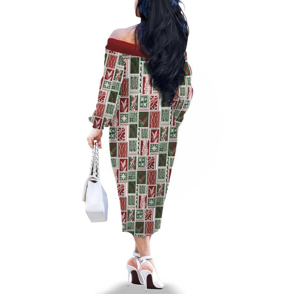 Mele Kalikimaka Hawaiian Quilt and Lei Patchwork Family Matching Off The Shoulder Long Sleeve Dress and Hawaiian Shirt LT9 - Polynesian Pride