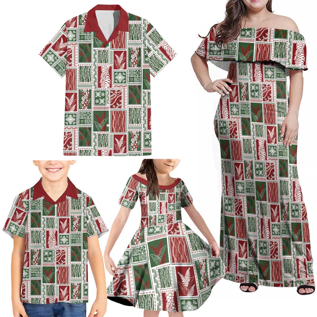 Mele Kalikimaka Hawaiian Quilt and Lei Patchwork Family Matching Off Shoulder Maxi Dress and Hawaiian Shirt - Polynesian Pride