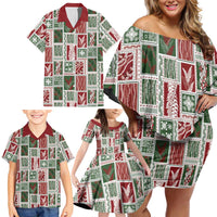 Mele Kalikimaka Hawaiian Quilt and Lei Patchwork Family Matching Off Shoulder Short Dress and Hawaiian Shirt - Polynesian Pride