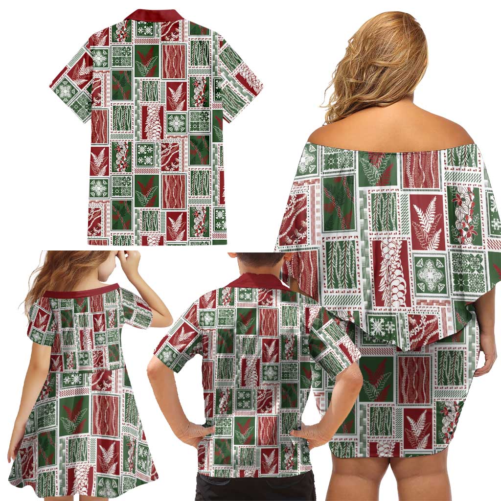 Mele Kalikimaka Hawaiian Quilt and Lei Patchwork Family Matching Off Shoulder Short Dress and Hawaiian Shirt - Polynesian Pride