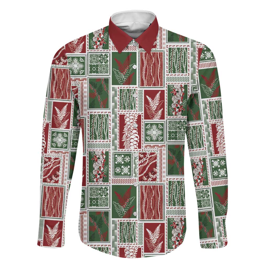 Mele Kalikimaka Hawaiian Quilt and Lei Patchwork Family Matching Short Sleeve Bodycon Dress and Hawaiian Shirt LT9 Dad's Shirt - Long Sleeve Red - Polynesian Pride
