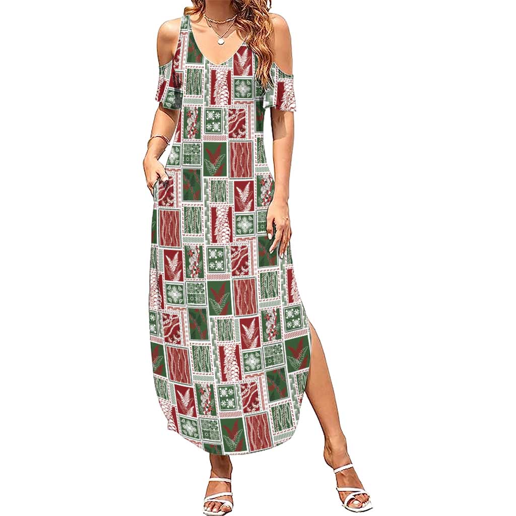 Mele Kalikimaka Hawaiian Quilt and Lei Patchwork Family Matching Summer Maxi Dress and Hawaiian Shirt - Polynesian Pride