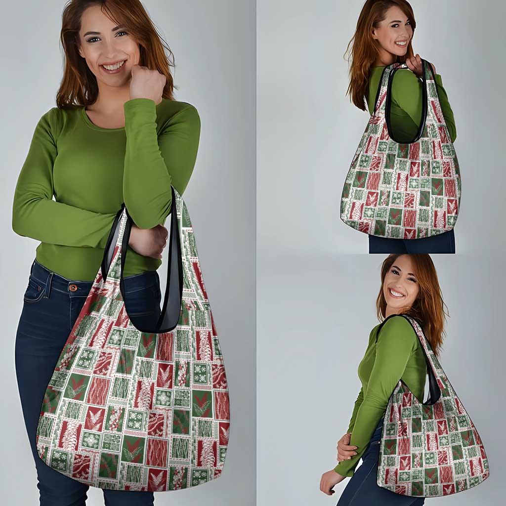 Mele Kalikimaka Hawaiian Quilt and Lei Patchwork Grocery Bag - Polynesian Pride