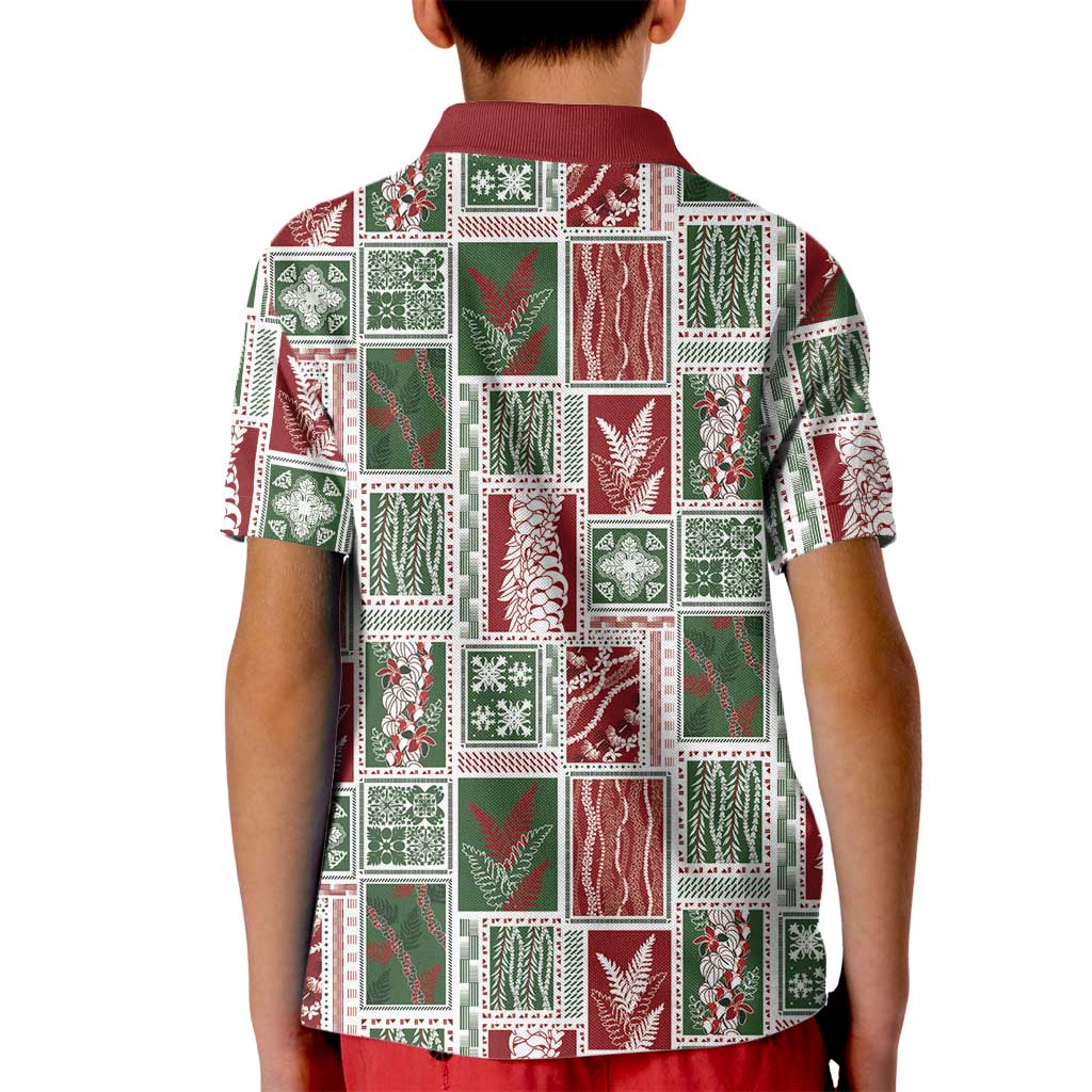 Mele Kalikimaka Hawaiian Quilt and Lei Patchwork Kid Polo Shirt - Polynesian Pride