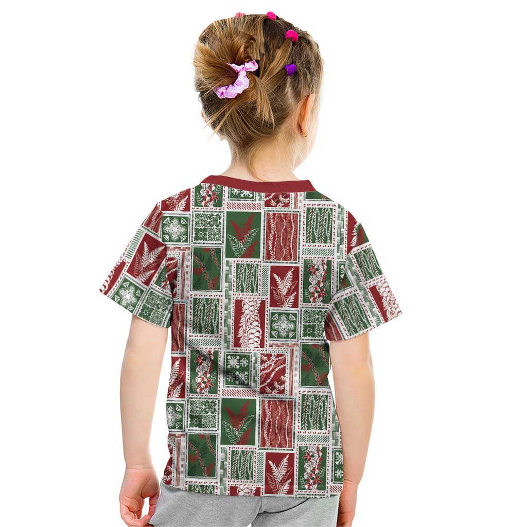 Mele Kalikimaka Hawaiian Quilt and Lei Patchwork Kid T Shirt - Polynesian Pride