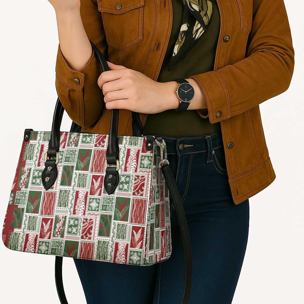 Mele Kalikimaka Hawaiian Quilt and Lei Patchwork Leather Bag - Polynesian Pride