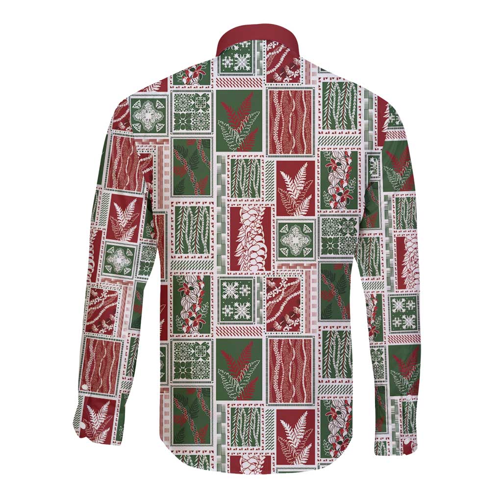 Mele Kalikimaka Hawaiian Quilt and Lei Patchwork Long Sleeve Button Shirt - Polynesian Pride