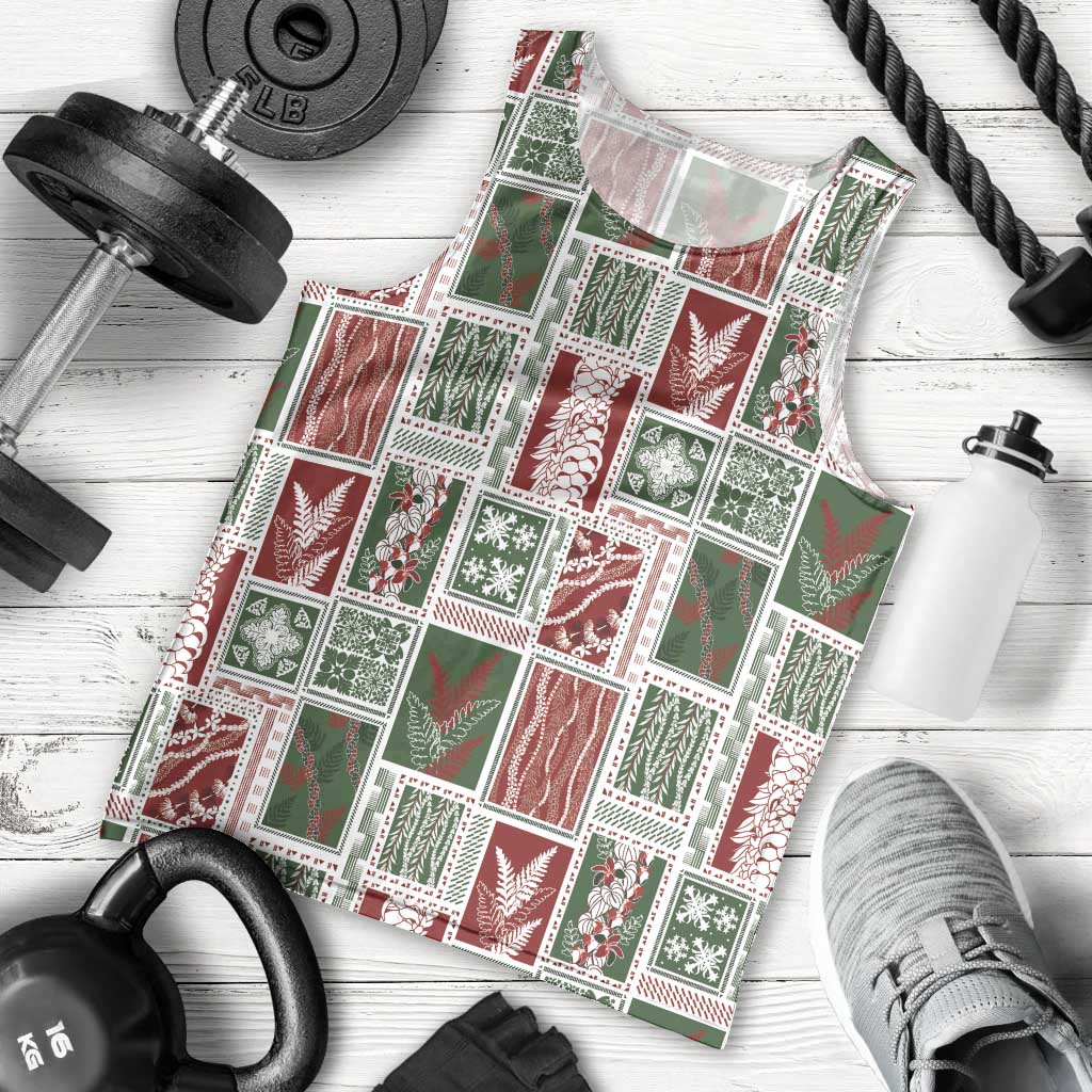 Mele Kalikimaka Hawaiian Quilt and Lei Patchwork Men Tank Top - Polynesian Pride
