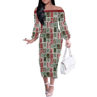 Mele Kalikimaka Hawaiian Quilt and Lei Patchwork Off The Shoulder Long Sleeve Dress LT9 Women Red - Polynesian Pride