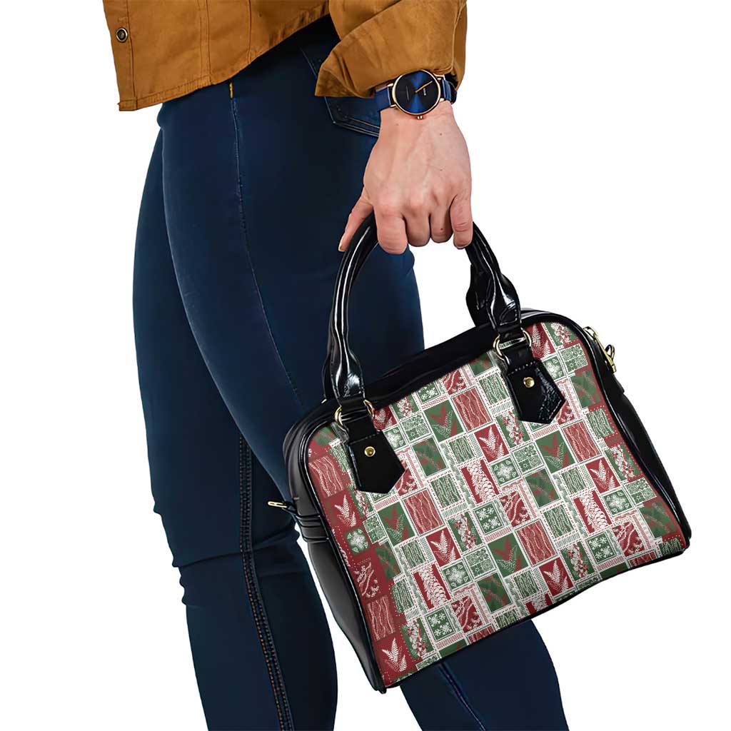 Mele Kalikimaka Hawaiian Quilt and Lei Patchwork Shoulder Handbag - Polynesian Pride