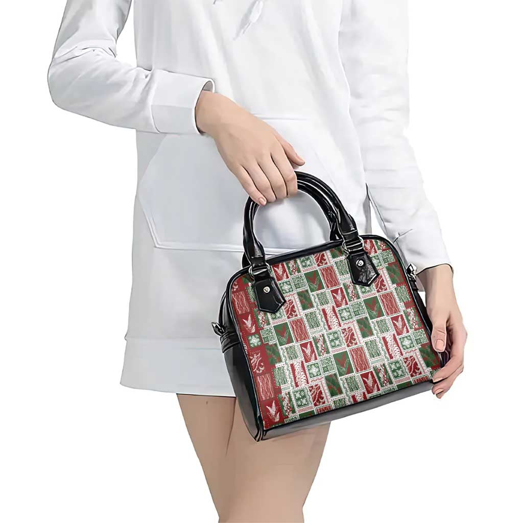 Mele Kalikimaka Hawaiian Quilt and Lei Patchwork Shoulder Handbag - Polynesian Pride