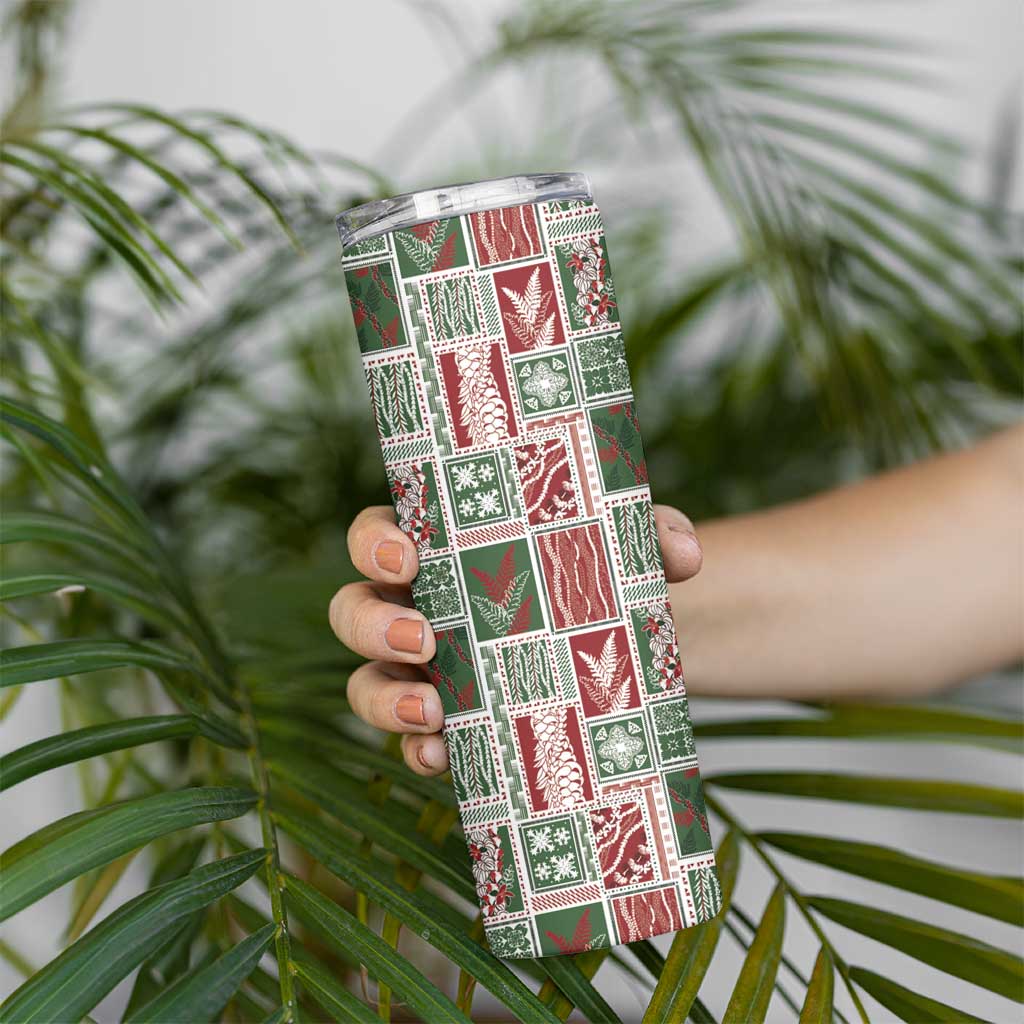 Mele Kalikimaka Hawaiian Quilt and Lei Patchwork Skinny Tumbler - Polynesian Pride