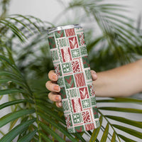 Mele Kalikimaka Hawaiian Quilt and Lei Patchwork Skinny Tumbler - Polynesian Pride