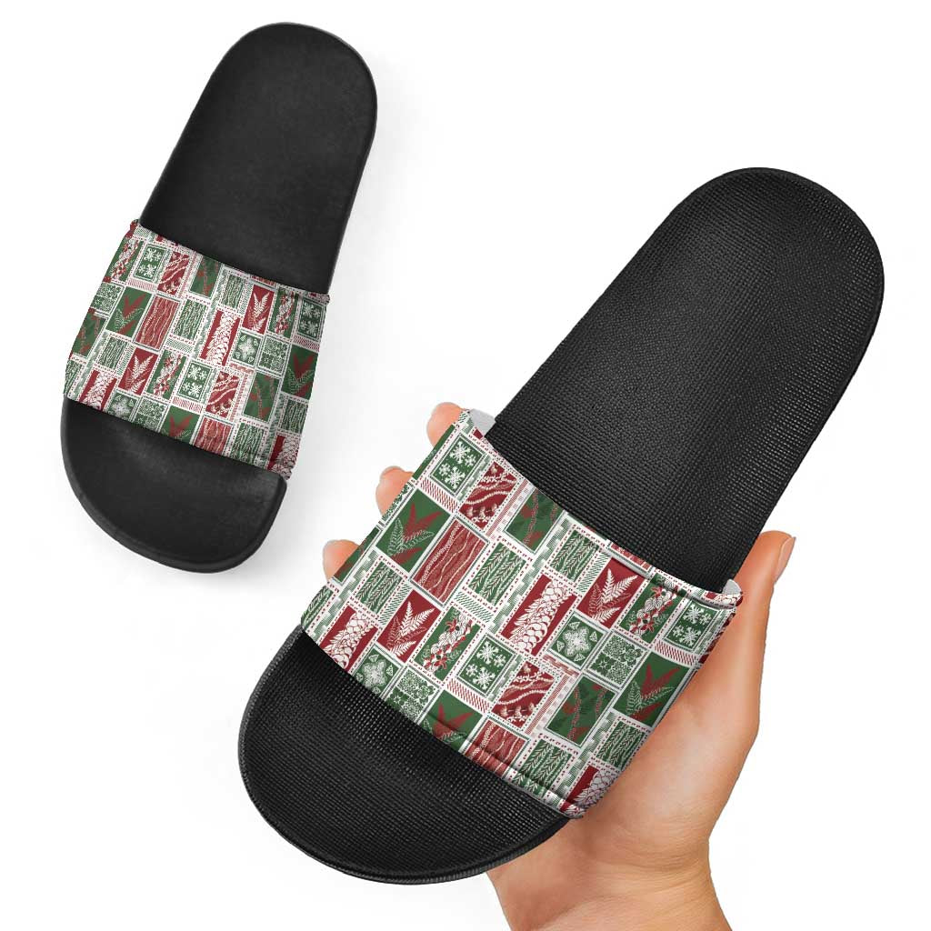 Mele Kalikimaka Hawaiian Quilt and Lei Patchwork Slide Sandals - Polynesian Pride