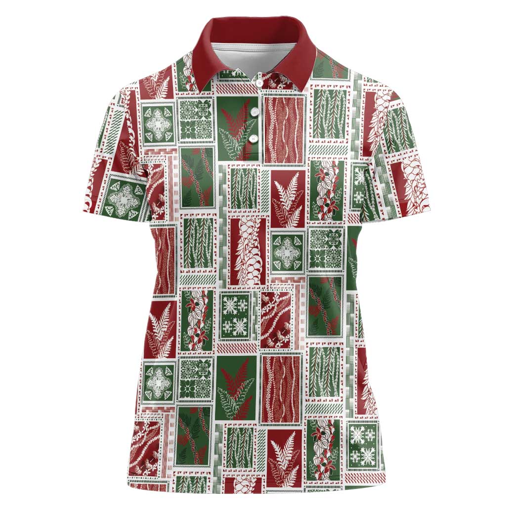 Mele Kalikimaka Hawaiian Quilt and Lei Patchwork Women Polo Shirt - Polynesian Pride