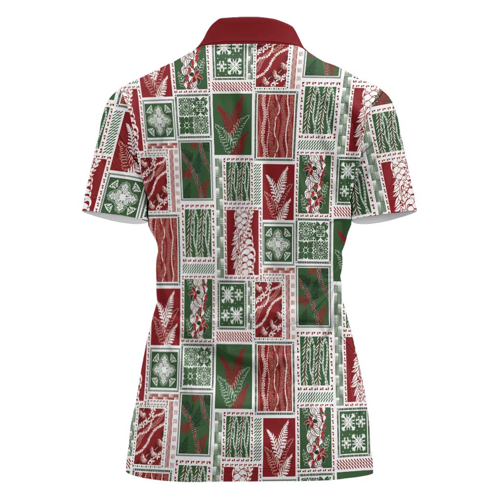 Mele Kalikimaka Hawaiian Quilt and Lei Patchwork Women Polo Shirt - Polynesian Pride