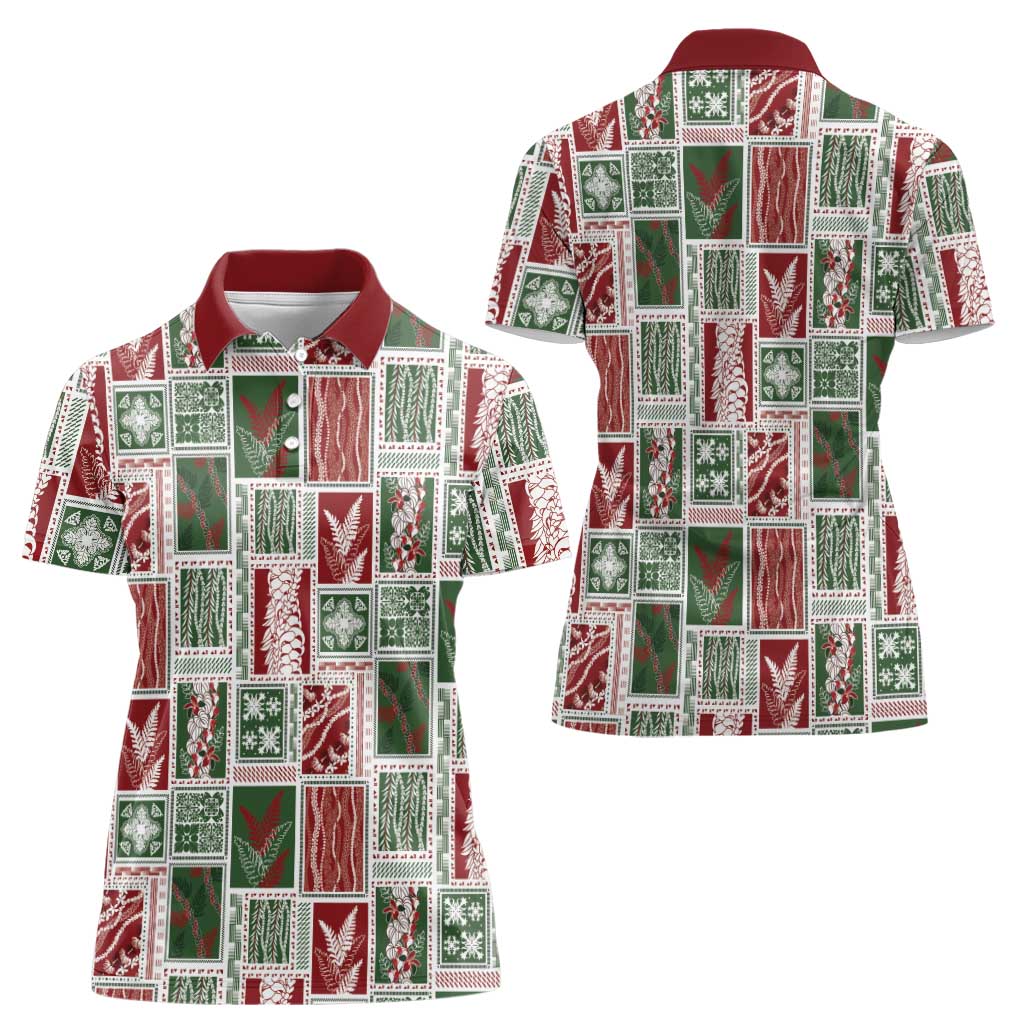 Mele Kalikimaka Hawaiian Quilt and Lei Patchwork Women Polo Shirt - Polynesian Pride
