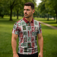 Mele Kalikimaka Hawaiian Quilt and Lei Patchwork Zipper Polo Shirt - Polynesian Pride