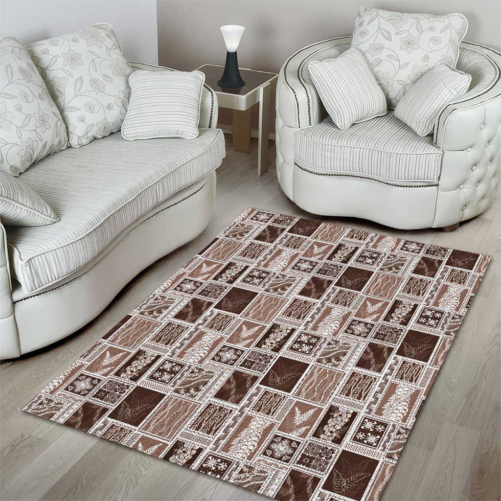 Vintage Aloha Block Quilt Area Rug Beige Inspired Lei Motifs - Polynesian Pride