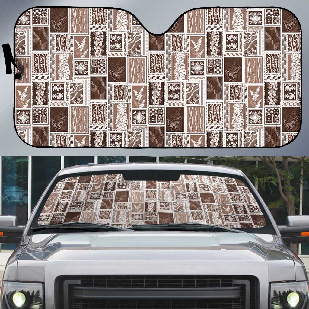 Vintage Aloha Block Quilt Auto Sun Shade Beige Inspired Lei Motifs LT9 Beige - Polynesian Pride
