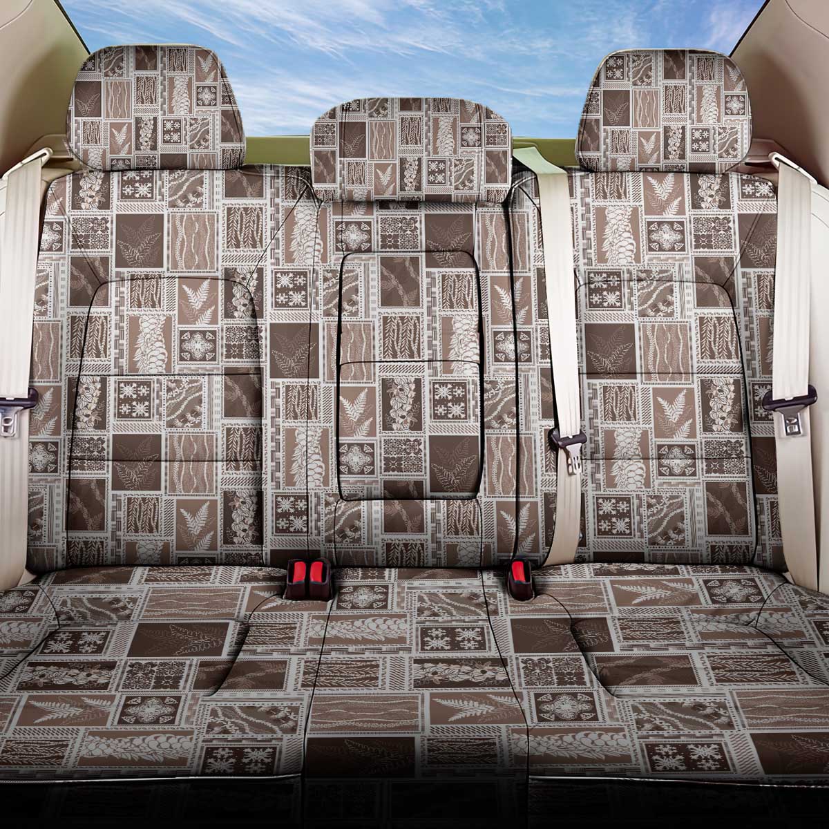 Vintage Aloha Block Quilt Back Car Seat Cover Beige Inspired Lei Motifs LT9 One Size Beige - Polynesian Pride