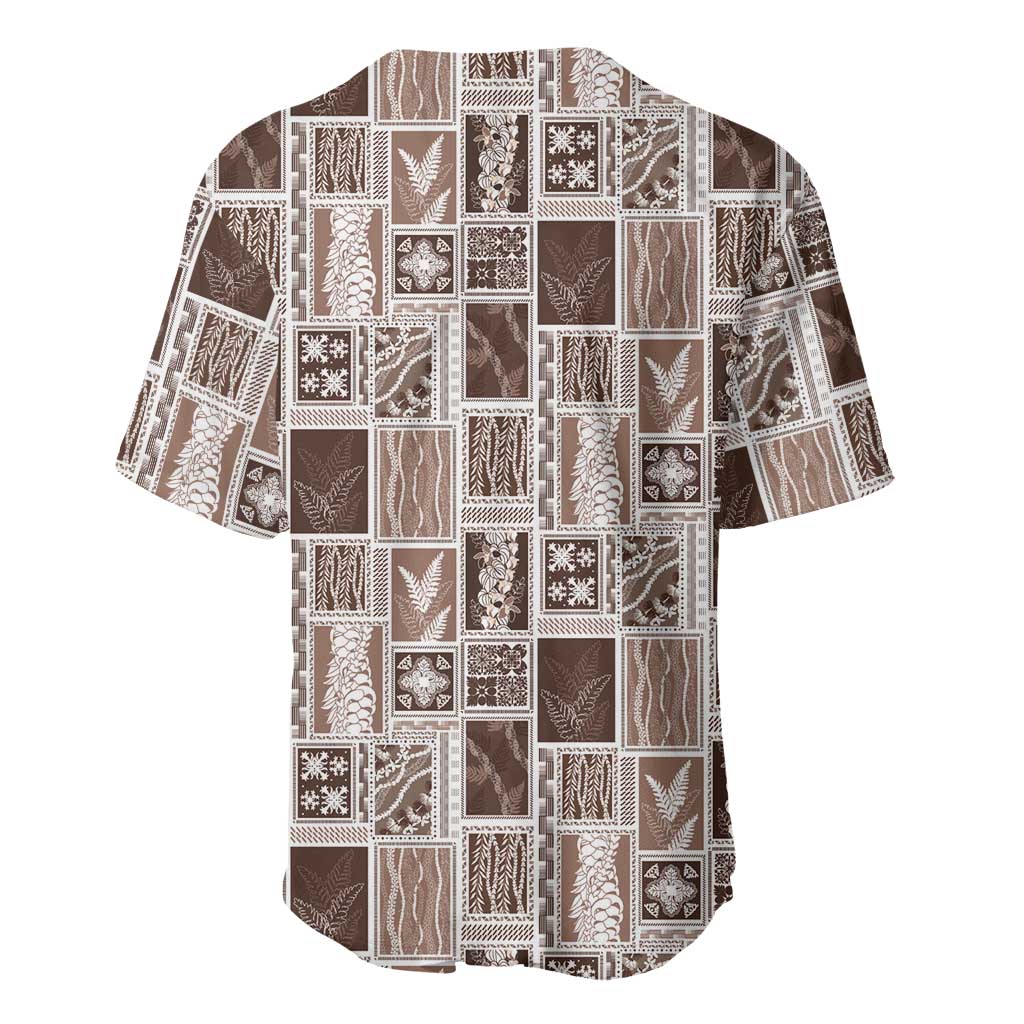 Vintage Aloha Block Quilt Baseball Jersey Beige Inspired Lei Motifs LT9 - Polynesian Pride