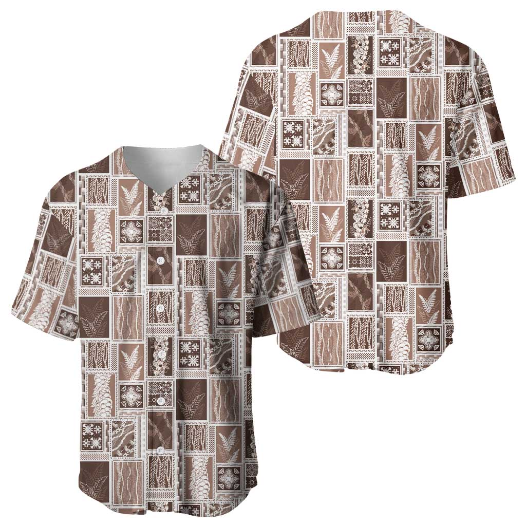 Vintage Aloha Block Quilt Baseball Jersey Beige Inspired Lei Motifs LT9 - Polynesian Pride