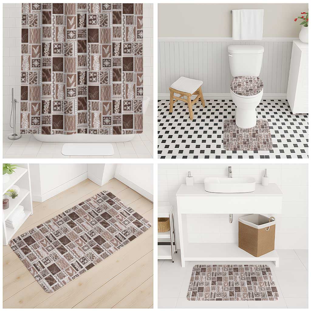 Vintage Aloha Block Quilt Bathroom Set Beige Inspired Lei Motifs - Polynesian Pride