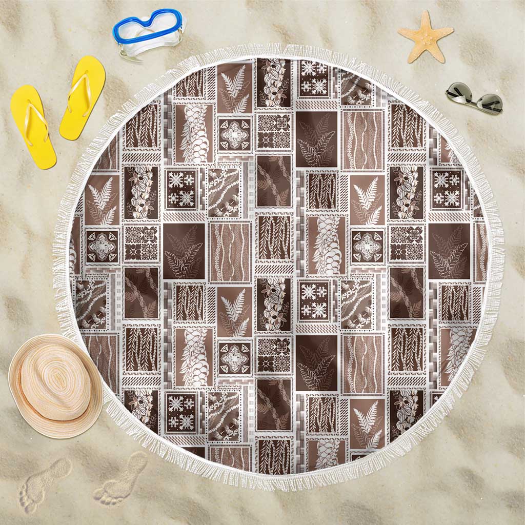 Vintage Aloha Block Quilt Beach Blanket Beige Inspired Lei Motifs LT9 One Size 150cm Beige - Polynesian Pride