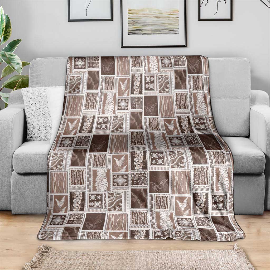 Vintage Aloha Block Quilt Blanket Beige Inspired Lei Motifs - Polynesian Pride