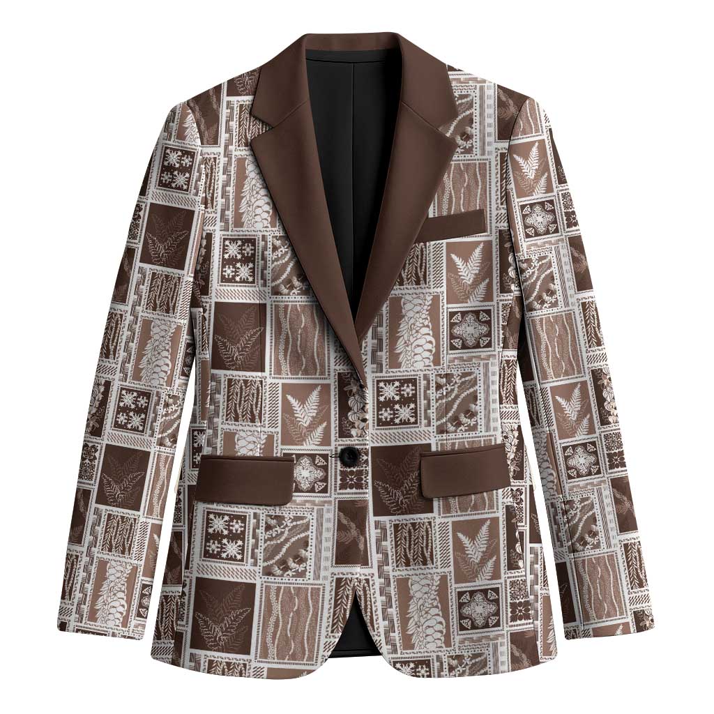 Vintage Aloha Block Quilt Blazer Beige Inspired Lei Motifs LT9 Unisex Beige - Polynesian Pride