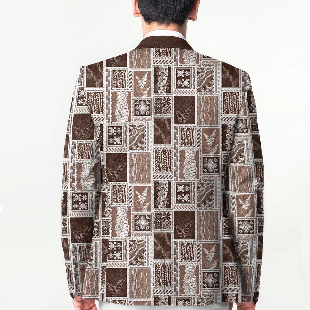 Vintage Aloha Block Quilt Blazer Beige Inspired Lei Motifs - Polynesian Pride