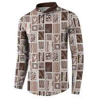 Vintage Aloha Block Quilt Button Sweatshirt Beige Inspired Lei Motifs - Polynesian Pride