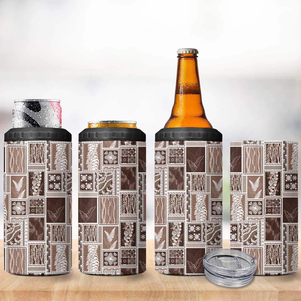 Vintage Aloha Block Quilt 4 in 1 Can Cooler Tumbler Beige Inspired Lei Motifs - Polynesian Pride
