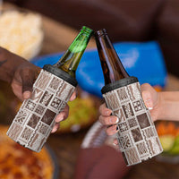 Vintage Aloha Block Quilt 4 in 1 Can Cooler Tumbler Beige Inspired Lei Motifs - Polynesian Pride