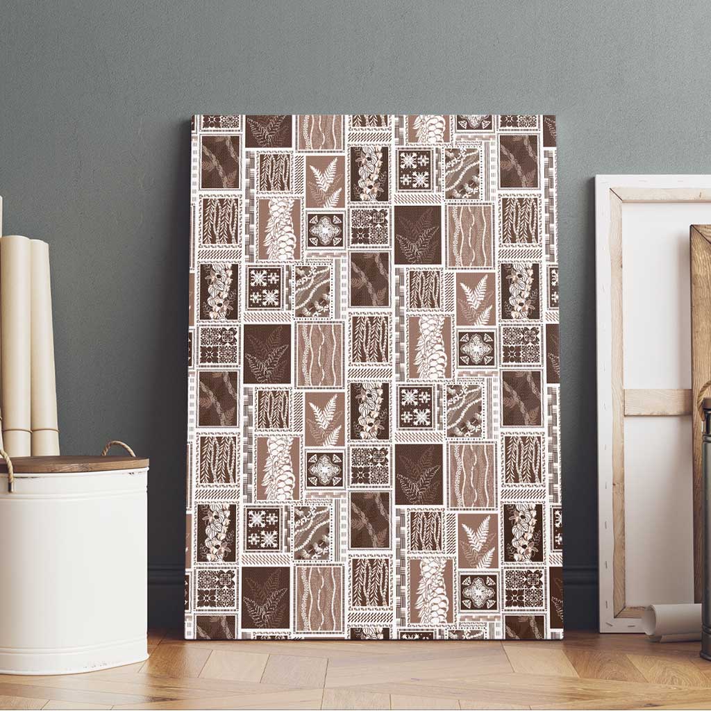 Vintage Aloha Block Quilt Canvas Wall Art Beige Inspired Lei Motifs - Polynesian Pride