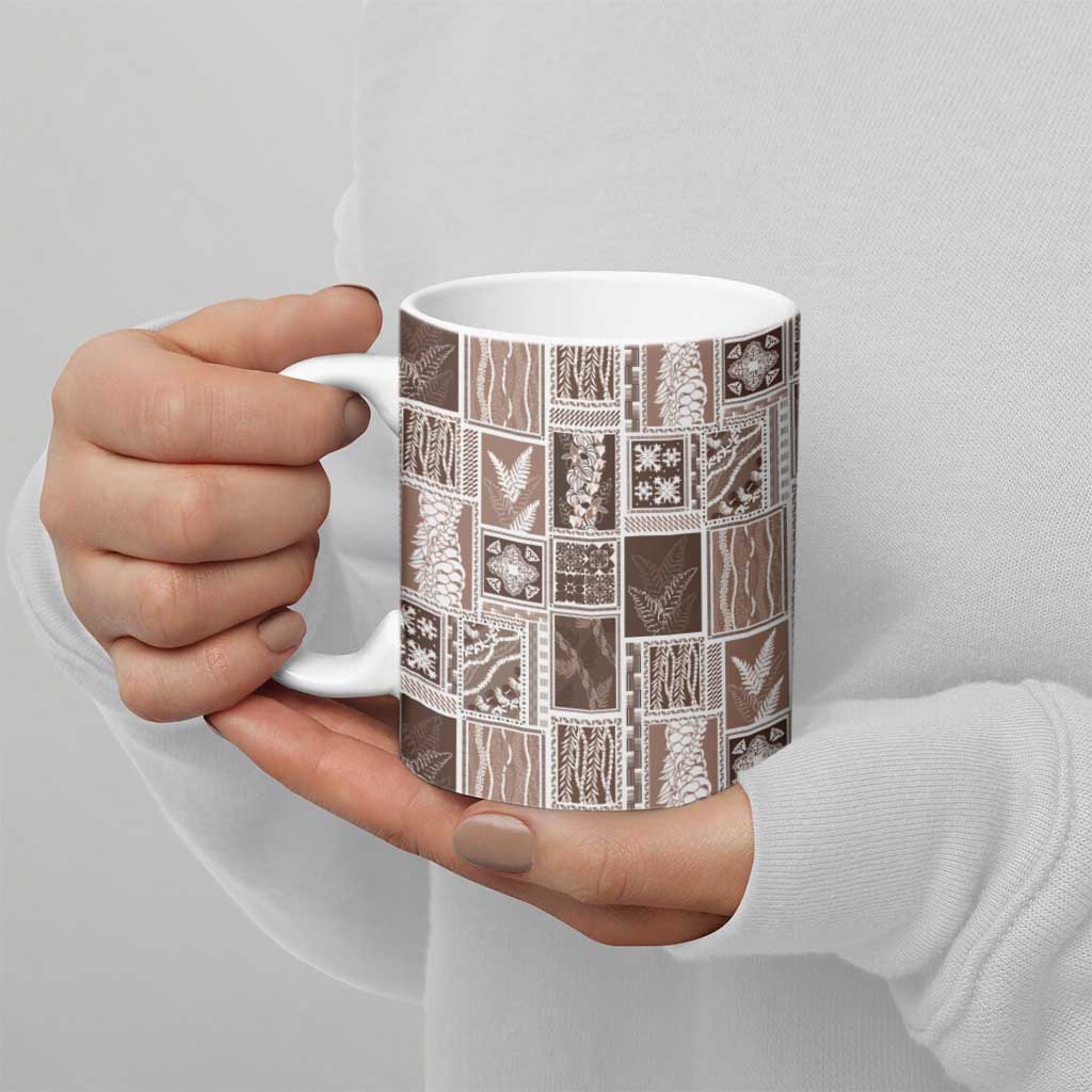 Vintage Aloha Block Quilt Ceramic Mug Beige Inspired Lei Motifs - Polynesian Pride