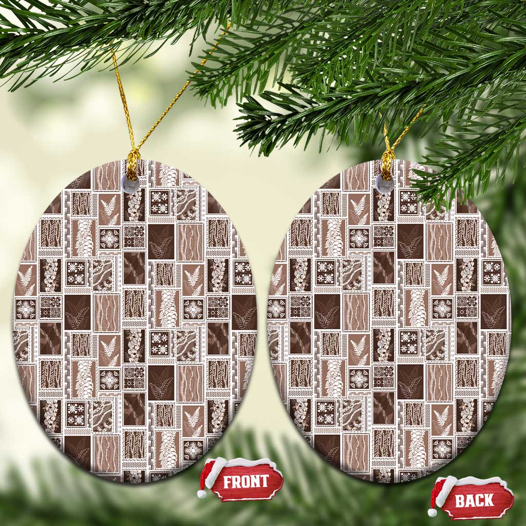 Vintage Aloha Block Quilt Ceramic Ornament Beige Inspired Lei Motifs - Polynesian Pride