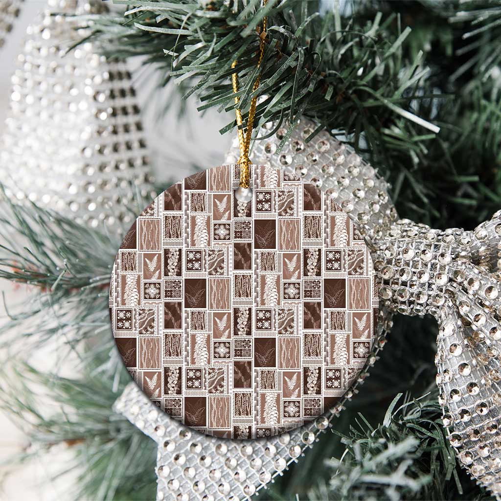 Vintage Aloha Block Quilt Ceramic Ornament Beige Inspired Lei Motifs - Polynesian Pride