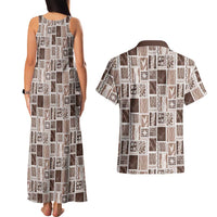 Vintage Aloha Block Quilt Couples Matching Tank Maxi Dress and Hawaiian Shirt Beige Inspired Lei Motifs LT9 - Polynesian Pride